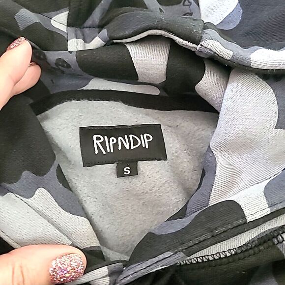 S Ripndip Gray Camo Lord NERMAL Cat pull Over Hoodie Camouflage NEW W Tag SMALL - Picture 7 of 11